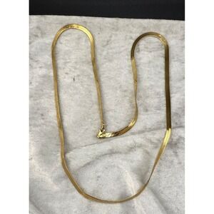 Gold Tone Herringbone Necklace Signed DM‎ 30"